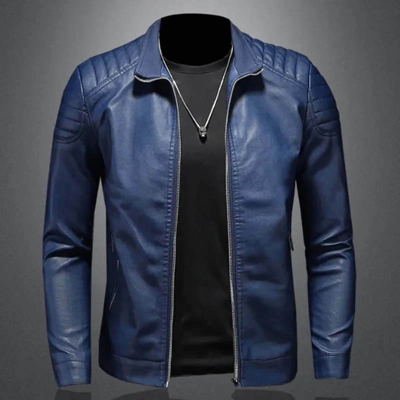 Trend Motorcycle Jacket Spring Mens Fashion Leather Slim Fit PU Male Antiwind Jackets Men Biker Coat 240229