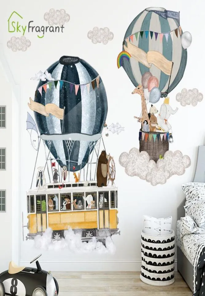 Мультфильм ins воздушный шар путешествия наклейки на стену самоклеящиеся дома спальня декор стены детская комната наклейка детская комната украшения11446943