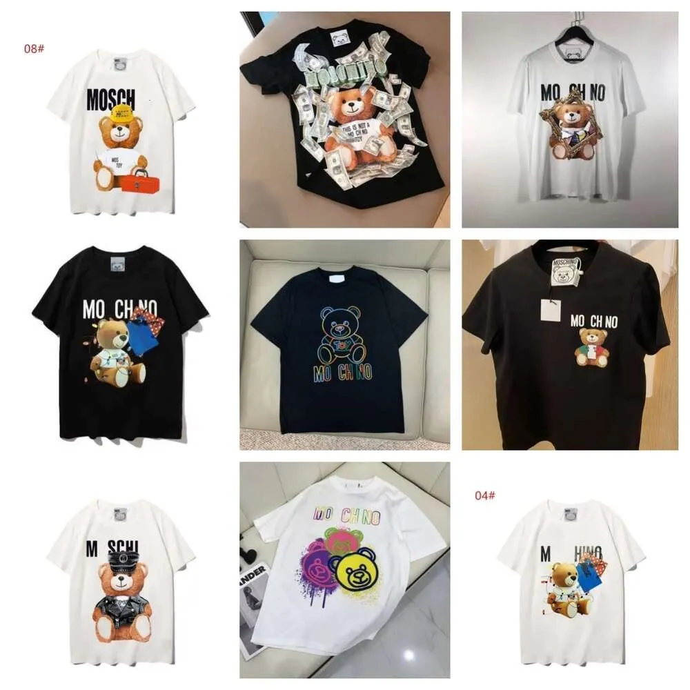 Moda Womens T-shirt verão nova alta qualidade manga curta Marca designer tees Cor o urso em torno do pescoço de algodão Itália luxo mens mulheres soltas Moschino T-shirt aj