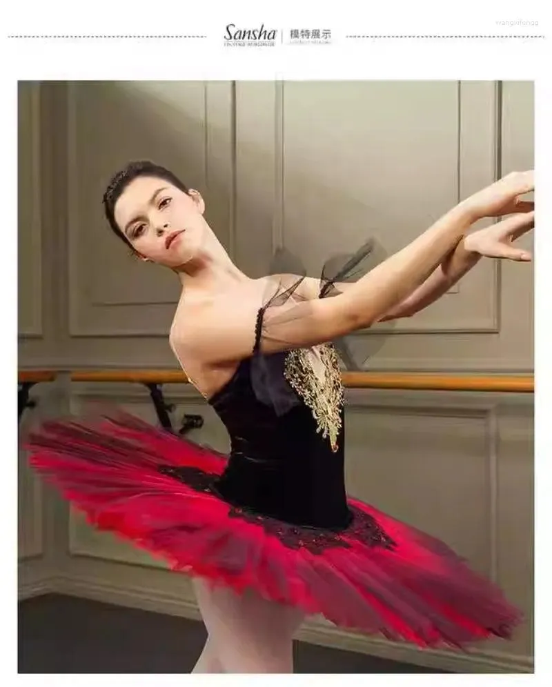 Bühnenkleidung Ballettkleid Mädchen Ballerina Outfit Rot Schwarz Professionelle Kleider Frauen Kinder Adulto Pfannkuchen Tutu Schwanensee Kostüme