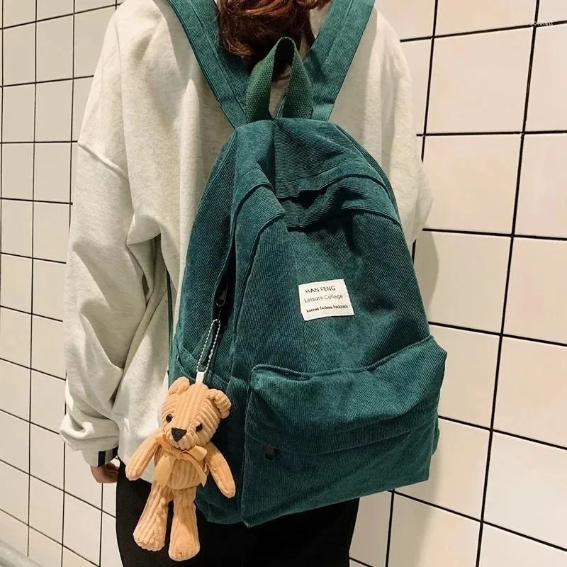 Skolväskor Retro Kvinnor Ryggsäck Högskolestudenter Bok Bag Simple Corduroy Kvinnliga ryggsäckar stor kapacitet ryggsäck