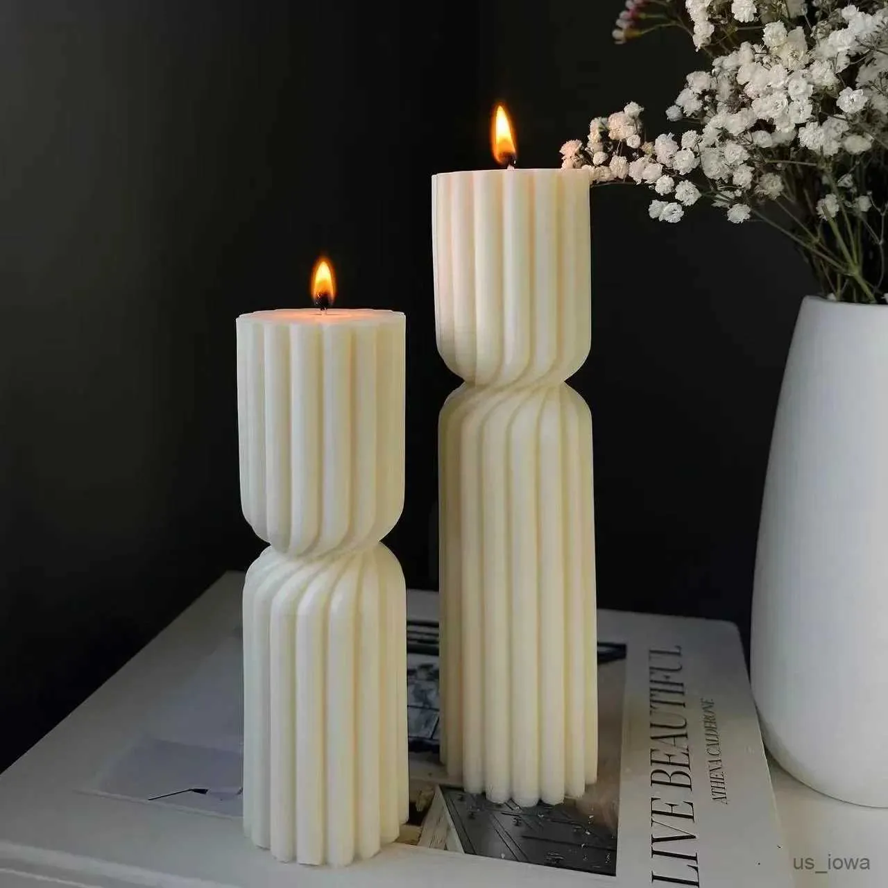 Kerzen DIY Neue zylindrische hohe Twirl Stumpenkerzenform Gerippte ästhetische Twist Swirl Silikonform Geometrisch gestreifte Sojawachsform
