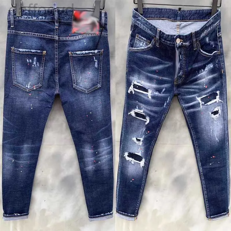 Men's Jeans mens denim jeans blue black ripped pants best version skinny broken Italy style bike motorcycle rock jean 240305