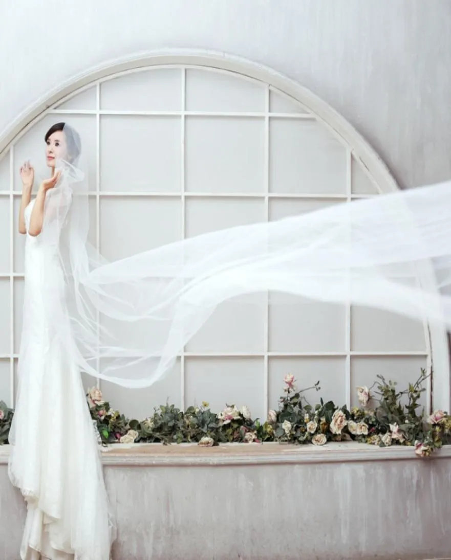 2017 New Wedding Veil 5m 길이 5m 길이 15m 와이드 컷 가장자리 신부 베일 1 층 Whiteredivory Velos de Novia Wedding Accessories Voil5131887
