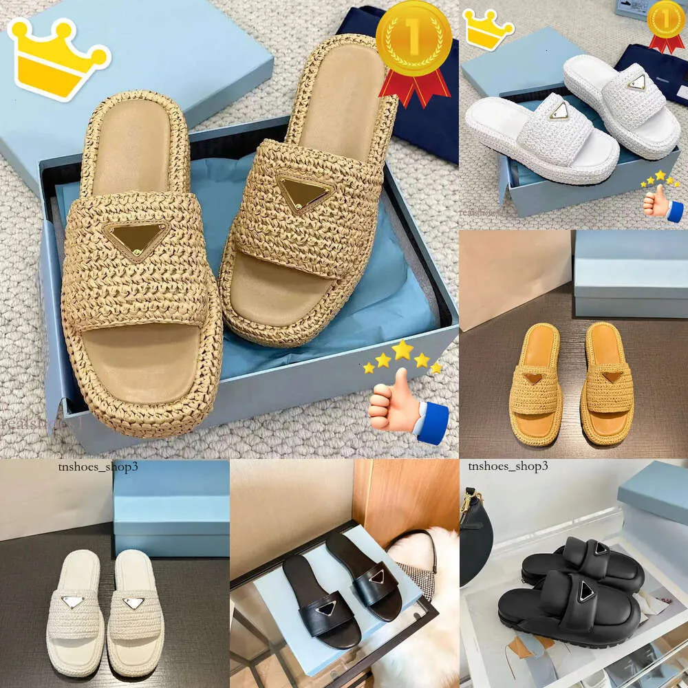 PRAD 2024 NEW Triangle Straw Weave Slipper Sandal Platform Raffias Slippers Designer Womans Mens Summerフラットヒールカジュアルフリップフロップアウトドアプールスライダービーチ11s