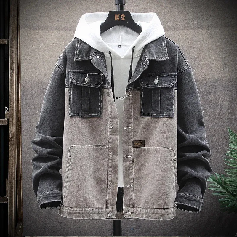 Mens Denim Jacket Youth Trend Bomber Jacket Boys Large Size Spring And Autumn Denim Casual Street High-quality Clothes 240305