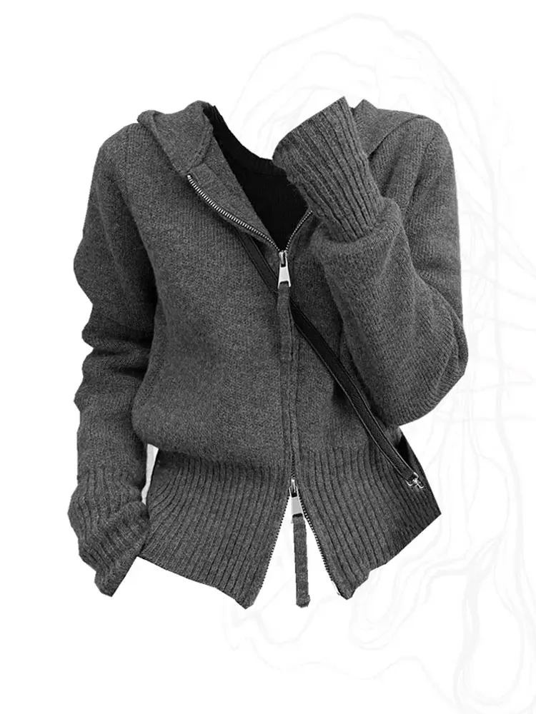 Cardigans Korean Casual Basic Solid Cardigan Fashion Sweater långärmad huva tröja stickad mjuk pullover preppy stil ny design