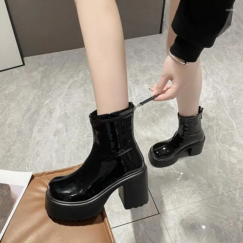 Zapatos informales para mujer, botas de tacón súper alto, moda 2024, personalidad sólida, cabeza redonda, tendencia gótica