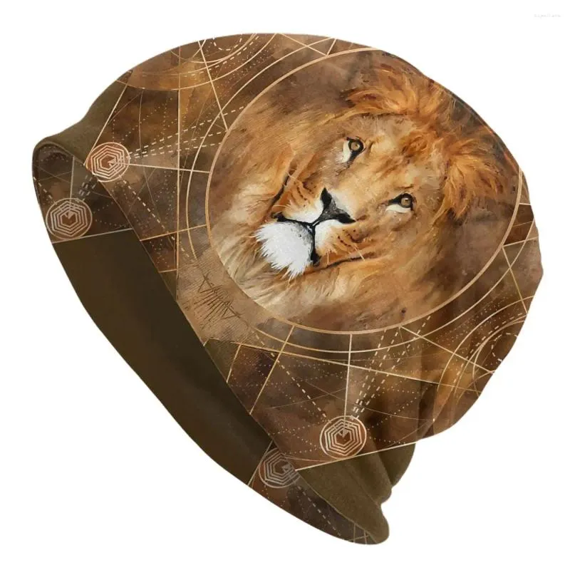 Basker lejon helig geometri utomhus beanie kepsar forntida Egypten digital konstskallies mössa skidhuven homme hattar