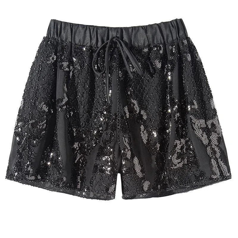 Shorts nya kvinnor lyxiga paljett shorts chiffong pärla bling geometriskt mönster kort capris sexig yrkesklubb shorts femmel sidoimi