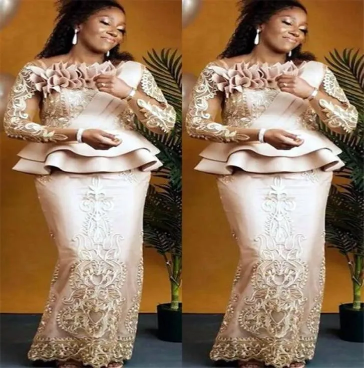 2022 Plus Taille Arabe Aso Ebi Champagne Dentelle Sexy Mère De Mariée Robes Manches Longues Gaine Vintage Bal Soirée Formelle Fête Go5254888