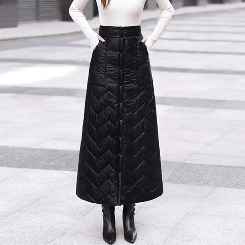 Faldas estilo coreano acolchado algodón grueso cálido otoño invierno prendas de vestir abajo delgado cadera cintura alta moda mujer casual largo