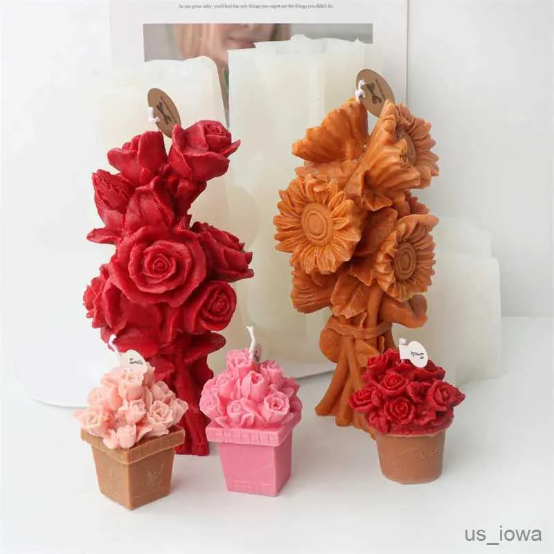 Candles 7-19cm Rose pot candle silicone mold Sunflower tulip bouquet candle silicone mold Christmas decoration Flower resin gypsum mold