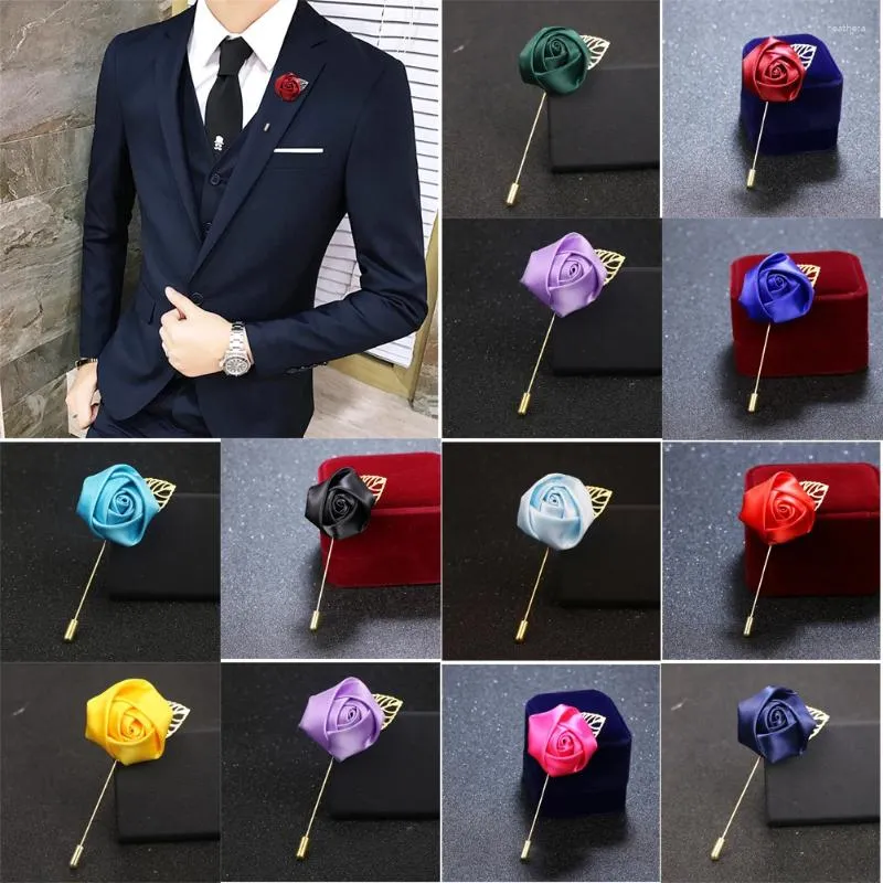 Broches pour hommes d'honneur, boutonnière de mariage, Corsage, broche pour hommes, costume, fleur de Rose, tissu en toile, ruban, épingles à cravate, vêtements pour robe