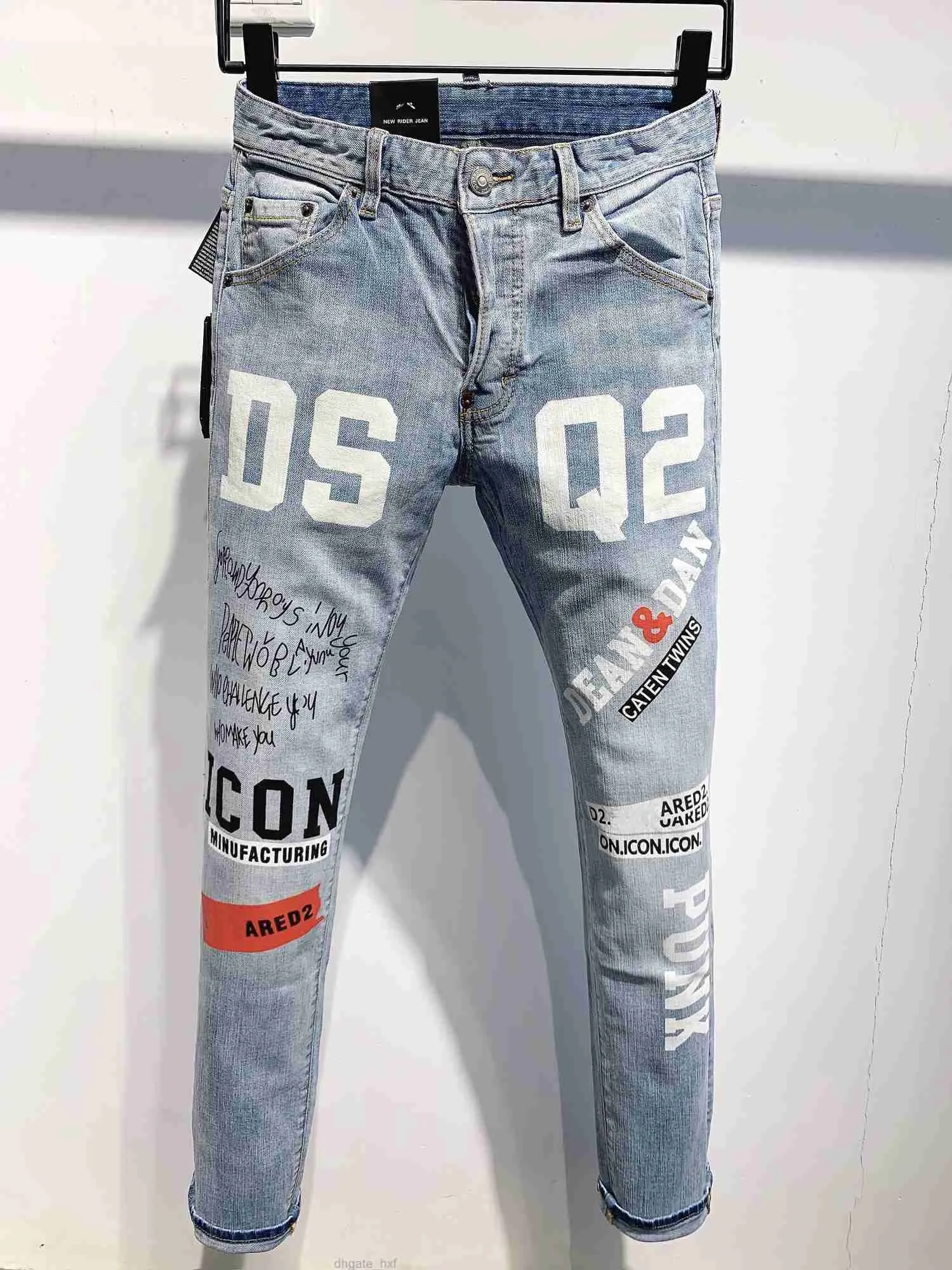 21s Mens jeans designer Ripped Skinny Trousers Moto biker hole Slim Fashion Brand Distressed ture Denim pants Hip hop Men D2 9809 dsu000fquared2d su000fquared2d u 00