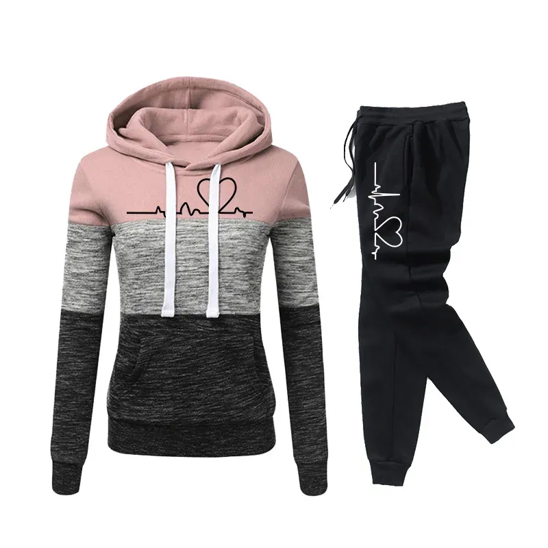 Suits 2023 Hot Sale Womens randiga hoodie och svarta sweatpants Classic Autumn Winter Daily Casual Sports Jogging Lady Gym outfit