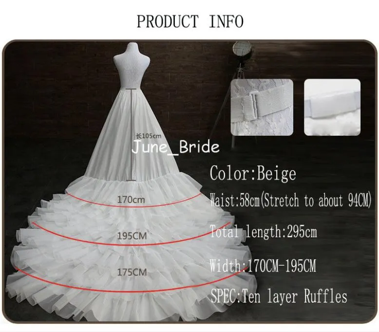 Nieuwste A-lijn Trouwjurk Trein Petticoat Onderrok Bruidsaccessoires Tien Lagen Ruches Petticoats Quinceanera Jurk Crinolin4712779