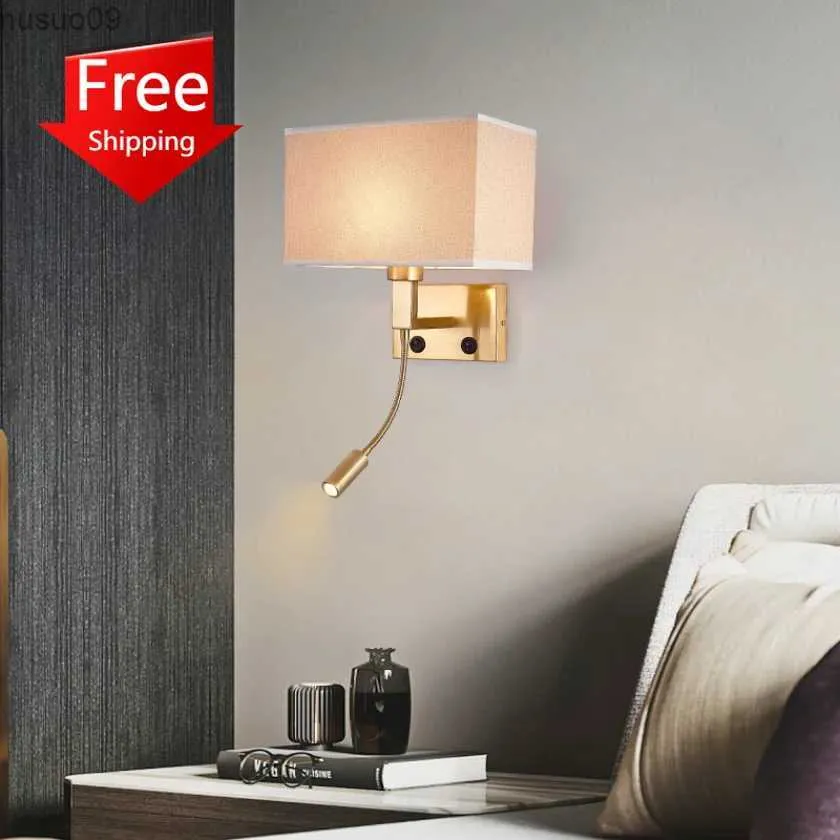 Wall Lamp Modern Fabric Wall Lamp for Bedroom Bedside Hotel Decoration Spotlight Reading Light Background with Switch Indoor Usb Charging
