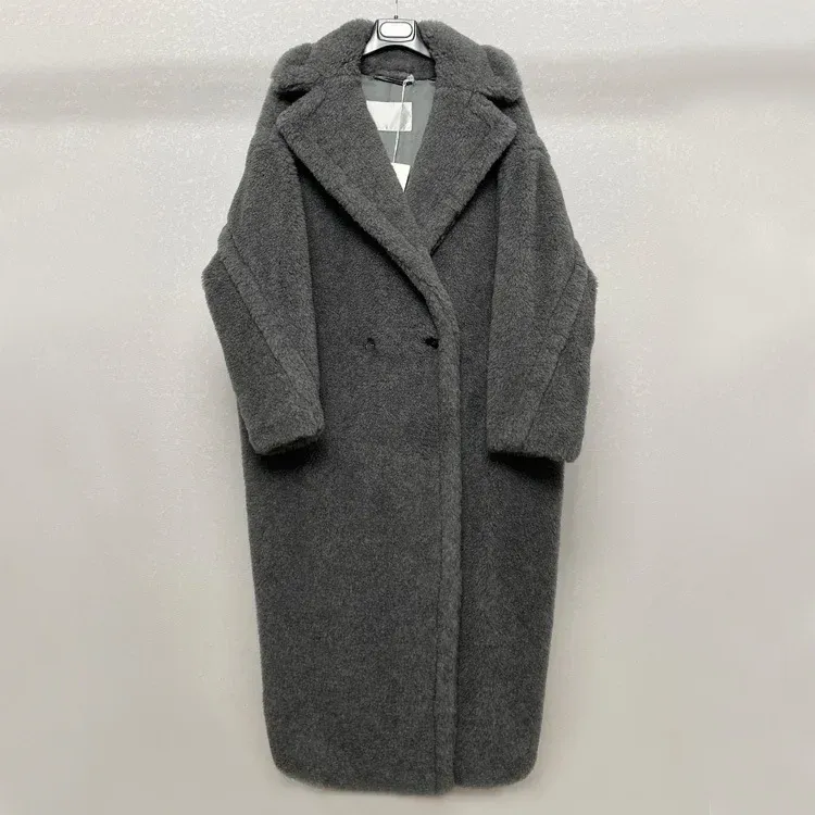 Fur Correct Version M's Dark Gray Teddy Bear Fur Overcoat Coat Alpaca Fleece/Fiber Long Autumn and Winter Classic Coat