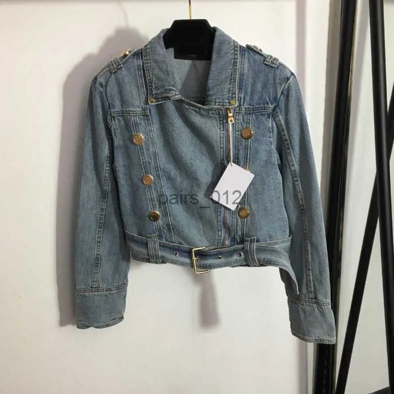 Chaquetas de mujer Ropa de diseñador Chaqueta Abrigo de mezclilla Letra Cinturón Estilo Solapa Abrigo de mezclilla de manga larga Ropa 240305