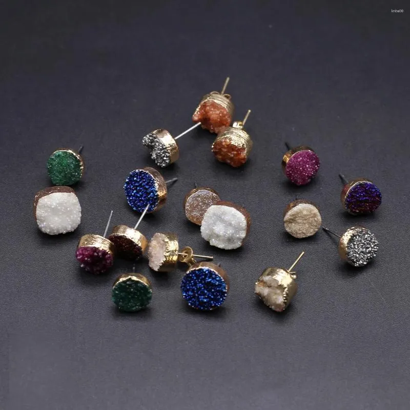 Stud Earrings 1 Pair Natural Crystal Plated Colorful Cluster Reiki Healing Jewelry Banquet Party Accessories Gifts