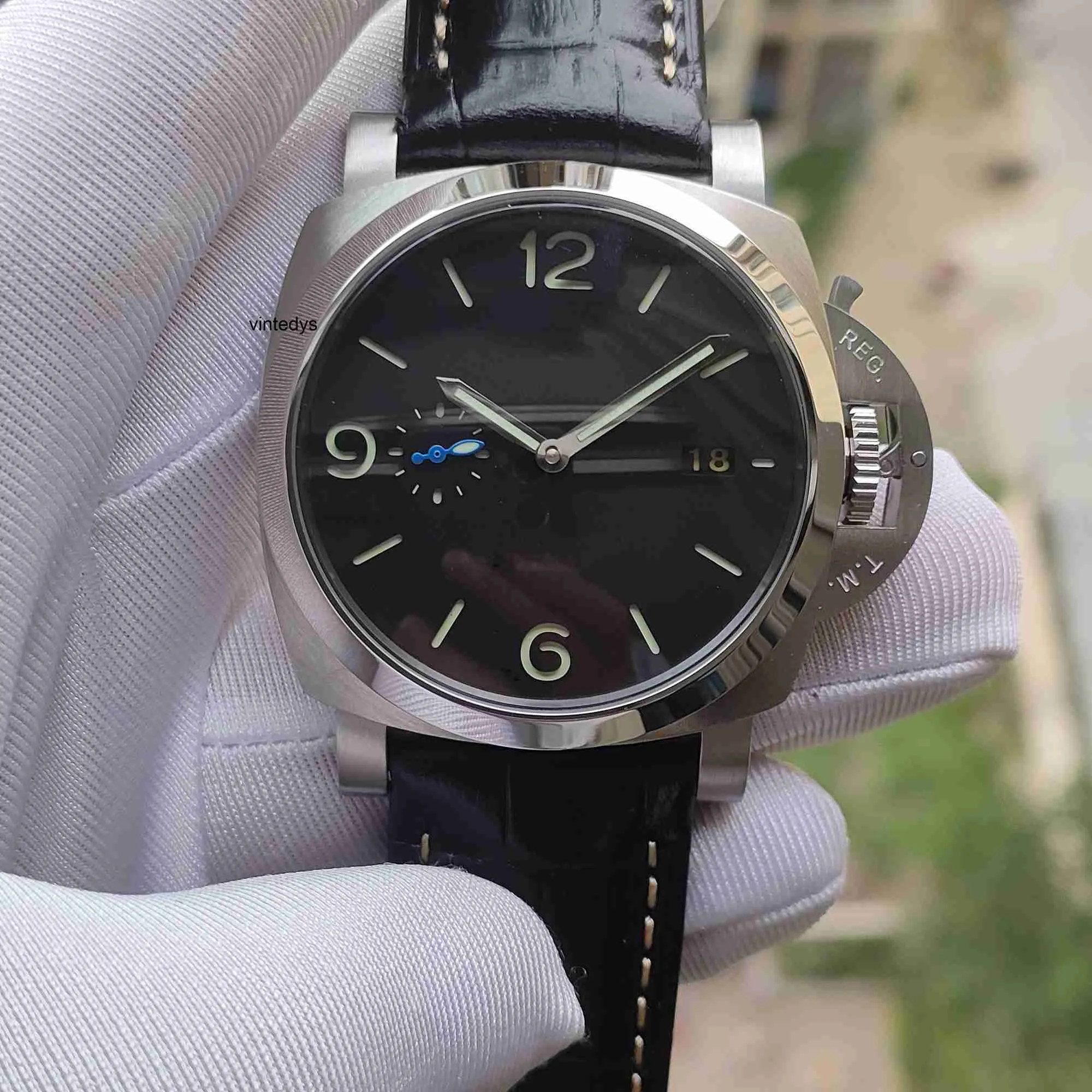 Montre pour hommes Paner nouvelle montre 44mm bracelet en cuir de luxe noir Super 1312 mouvement automatique mécanique mode boîte d'origine arrière transparente