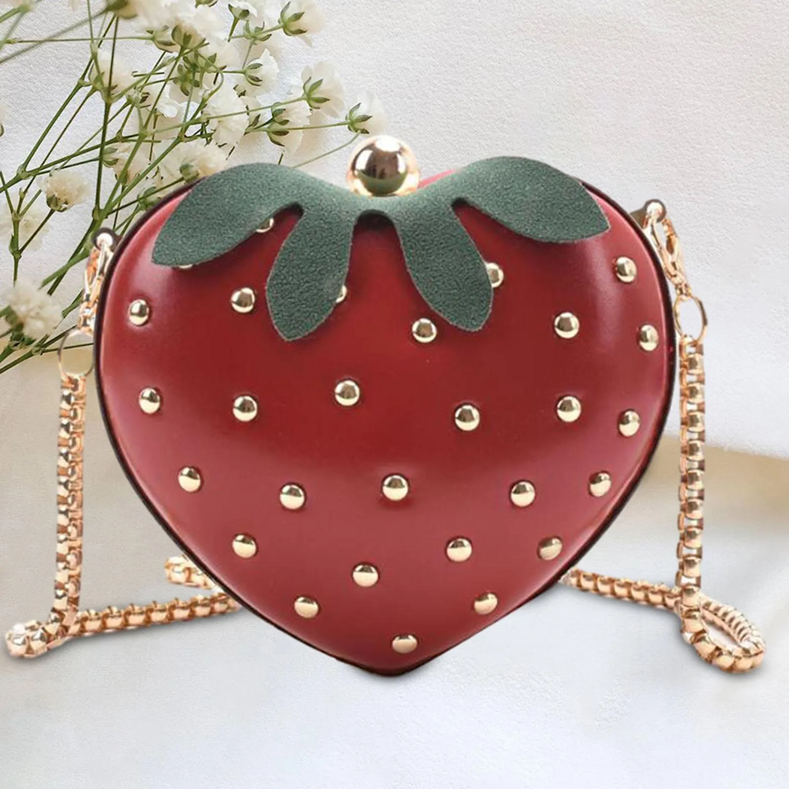 Girls Strawberry Purse PU Leather Stylish Evening Bag Pouch Handbag Fruit Shaped Wallet for Ladies Travel Events Party Wedding