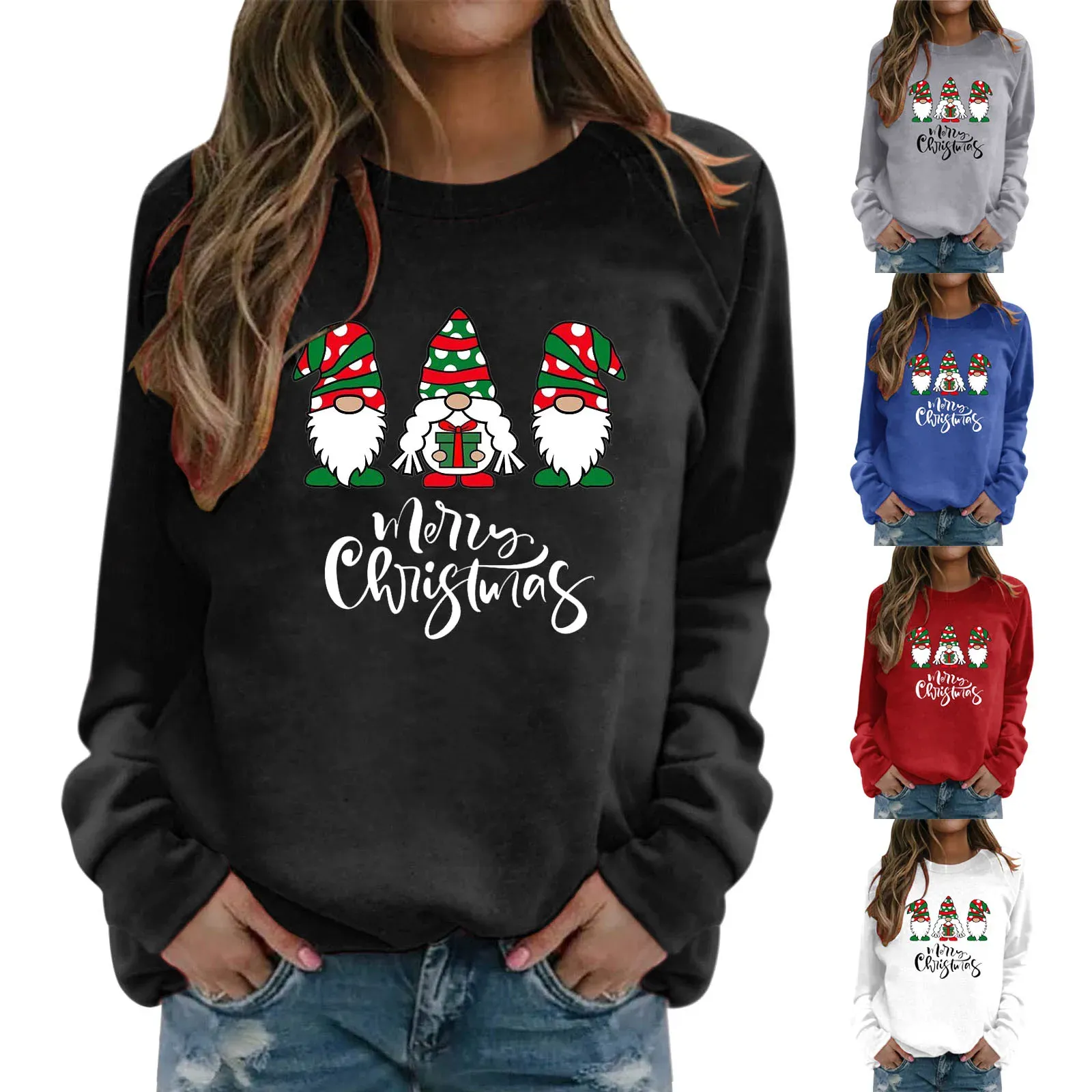 Tuluncu Kadın Moda Noel Yuvarlak Boyun Kapşonsuz Kazak Uzun Kollu Üst Bayanlar Zip Sweater Sevimli Tunik Tayt Sweatshirt Kadın