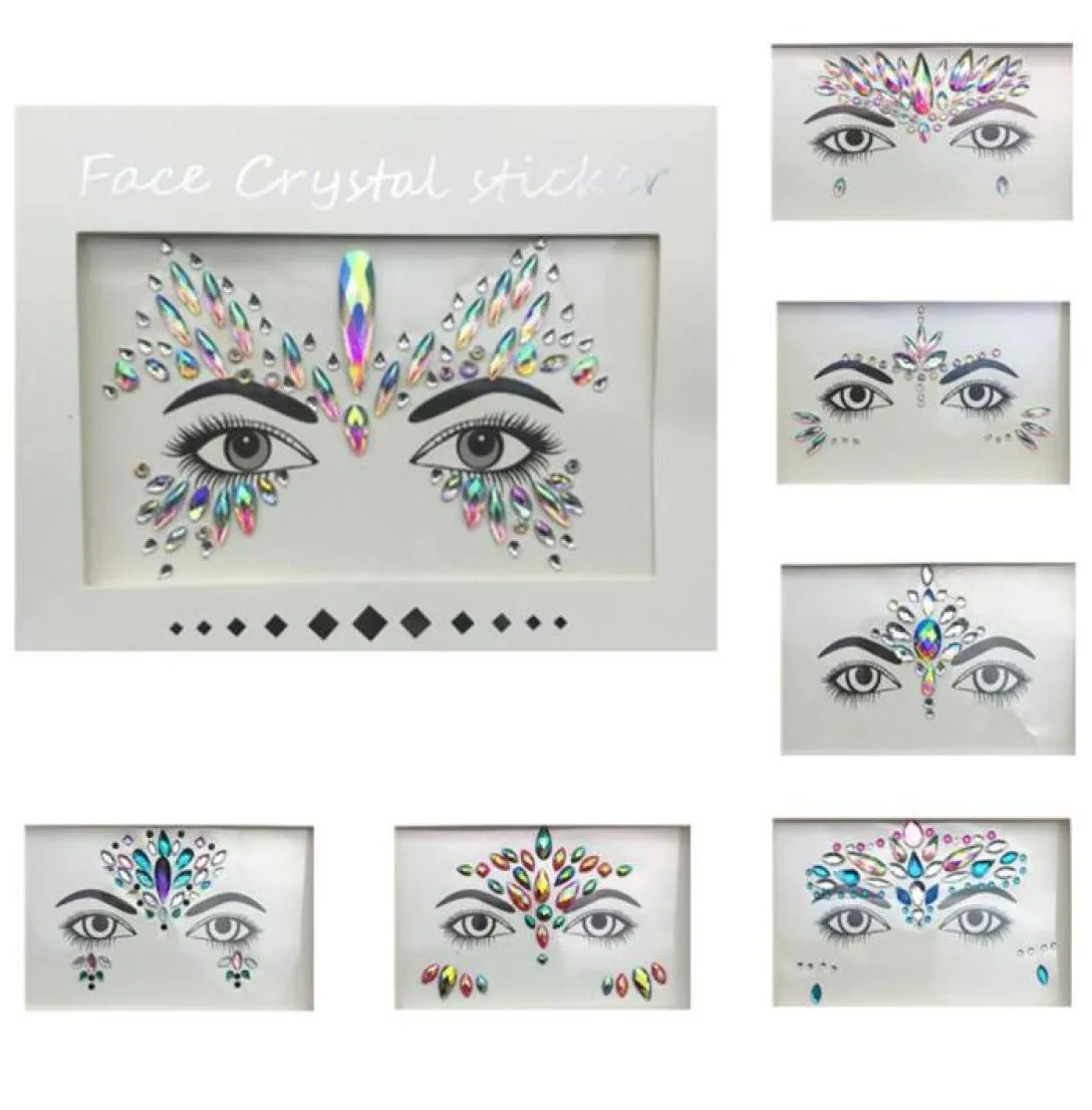 Maskerade Gesichtsdekoration DIY Schmuck Acryl Strass Festival Party Temporäre Tätowierung Mode Gesichtsaufkleber für Frauen254E8668199