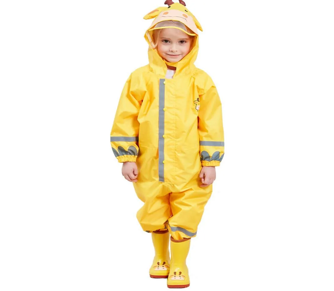 Kocotree Bambini Giallo Giraffa Impermeabile Bambini Tuta Antipioggia Parapioggia Per Baby Boy Girl Set di abbigliamento impermeabile Bambini J1907176002476