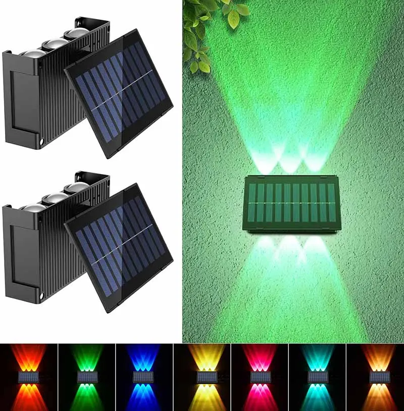 Luzes de parede solares ao ar livre para cima e para baixo lâmpada rgb arandela deco luz para parede exterior garagem quintal pátio