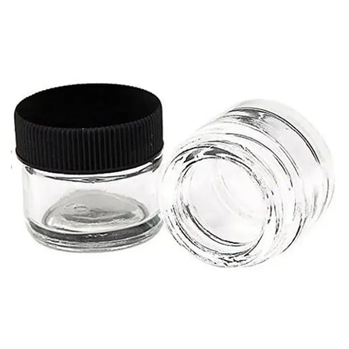 food grade 5ml clear glass jar bottle with black cap for dab extracts shatter live resin rosin wax concentrates containers