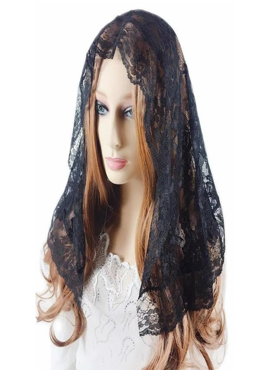 Brudslöjor Black Ivory Short Mantilla Veil för kyrkans vintage Katolska huvud som täcker halsduk Latin Mass Velo Negra Voile Mantille8021734