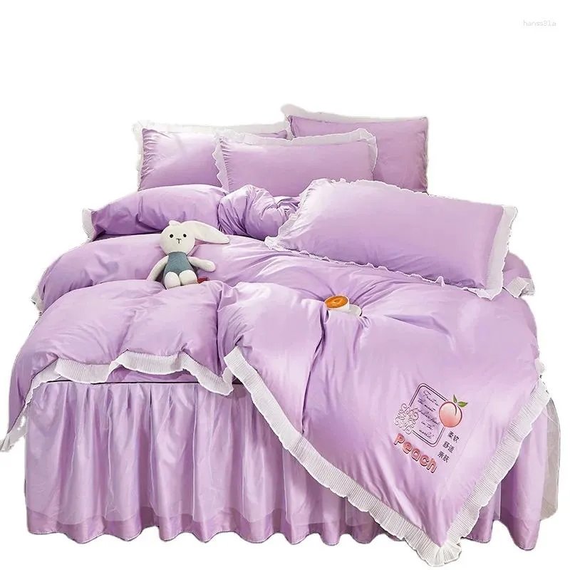 Bed Skirt Brushed Skin-Friendly Four-Piece Set Breathable