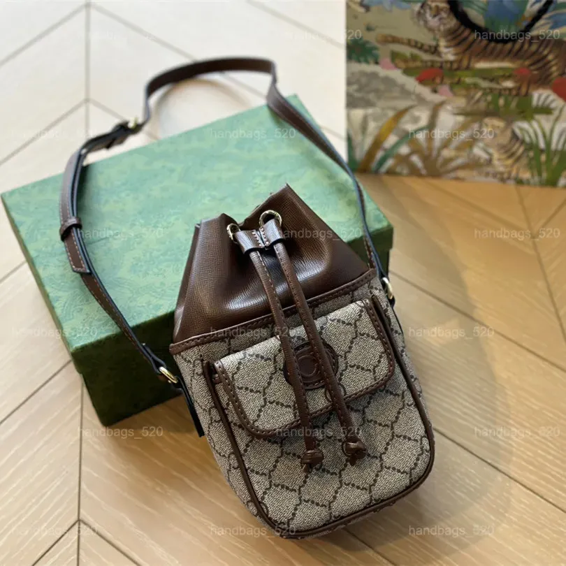 Mini Designer Bucket Bag Speedy Womens äkta läder dragsko axelväska crossbody väskor kvinnlig tygväska handväska lyx shopping hobo handväska plånbok
