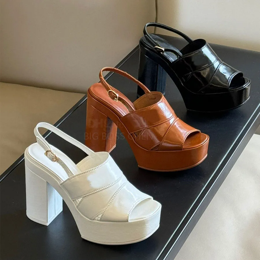Sandálias de salto plataforma de alta qualidade Chunky Block calcanhar aberto dedos sapatos fivela de salto alto feminino sola de couro saltos de designer de luxo sapatos de jantar de escritório