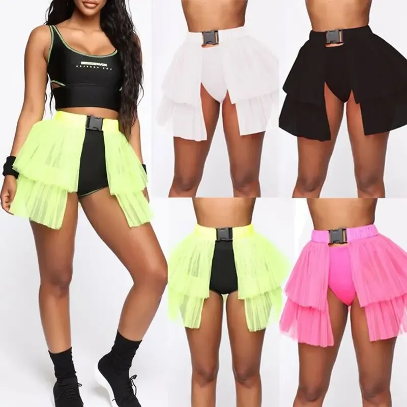 Saia bkld moda rosa legal meninas cintura alta mini saias mulheres sexy sheer malha guarda-chuva saia plissada senhoras em camadas tule tutu saia