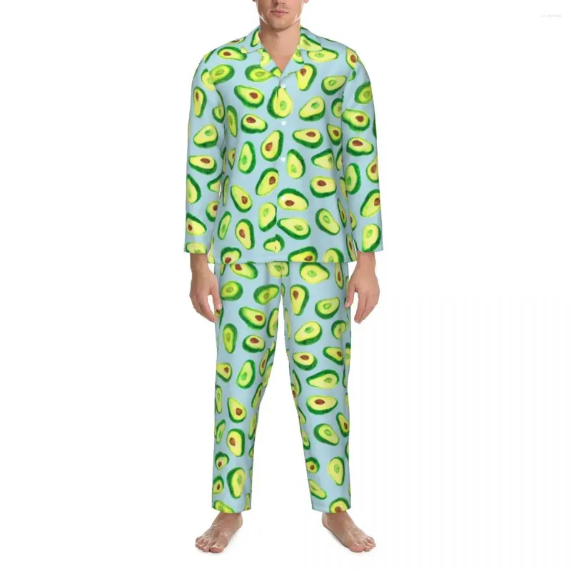 Vêtements de nuit pour hommes Avocat Amour Automne Kawaii Fruit Imprimer Lâche Oversize Pyjama Ensembles Homme Manches Longues Mignon Doux Nuit Personnalisée Vêtements De Nuit