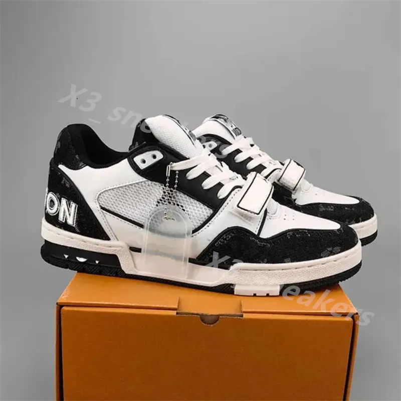 Virgil Diseñador Entrenador Zapatos casuales Denim Becerro Amantes Zapatilla de deporte de cuero Abloh Blanco Verde Rojo Azul Letra Superposiciones Plataforma Baja para hombre para mujer Zapatillas planas K35