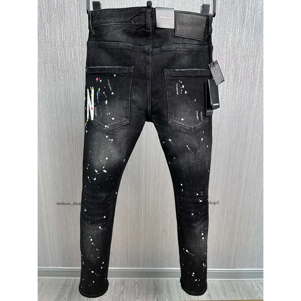 designer jeans Dsquare Jeans DSQ2 pants Black Hip Hop Rock Moto COOLGUY JEANS Design Ripped Distressed Denim Biker DSQ for Men 881 Designer D2 Embroidery trousers ico