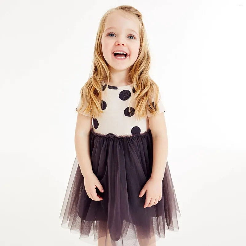 Robes d'été en Tulle pour filles de 1 à 6 ans, manches courtes, à pois, noir, mode, fête pour enfants, princesse, 2024