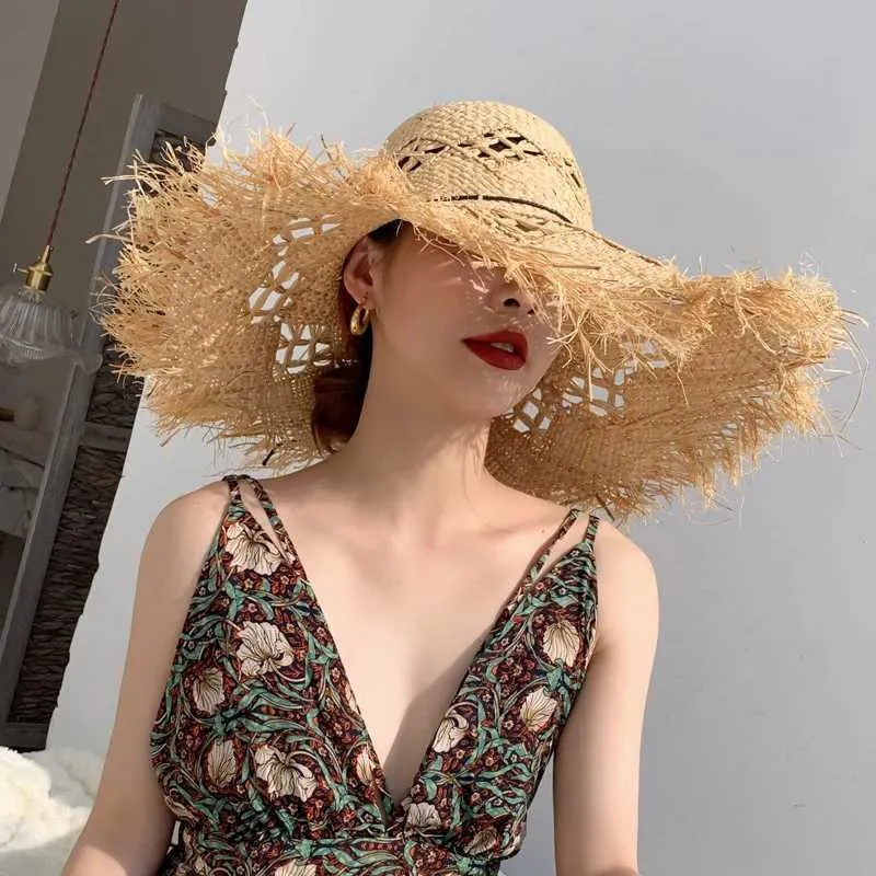 Wide Brim Hats Bucket Hats 2024 Summer Rafia Womens Holiday Straw Hat Panama Womens UPF Travel Beige Cork Beach Hat Accessories J240305