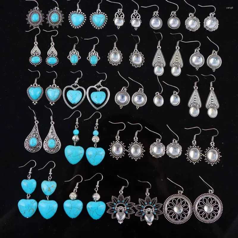 Boucles d'oreilles pendantes 20 paires/ensemble Vintage bohème géométrique Turquoise pendentif mode femmes voyage vacances bijoux décoration cadeau