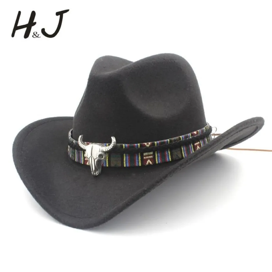 Kvinnliga män ull ihålig västra cowboy hatt roll-up breda grim cowgirl jazz ryttare sombrero mössa med tassel tauren band2596