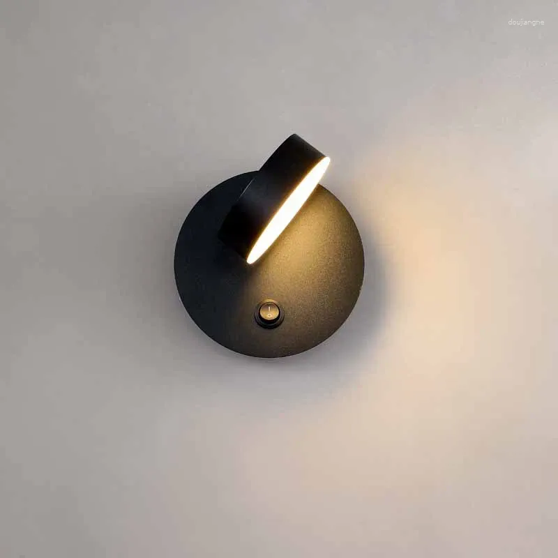 Lâmpada de parede pós-moderna lâmpadas de alumínio led 7w nórdico com interruptor rotatable quarto acrílico interior minimalista preto branco cabeceira luz