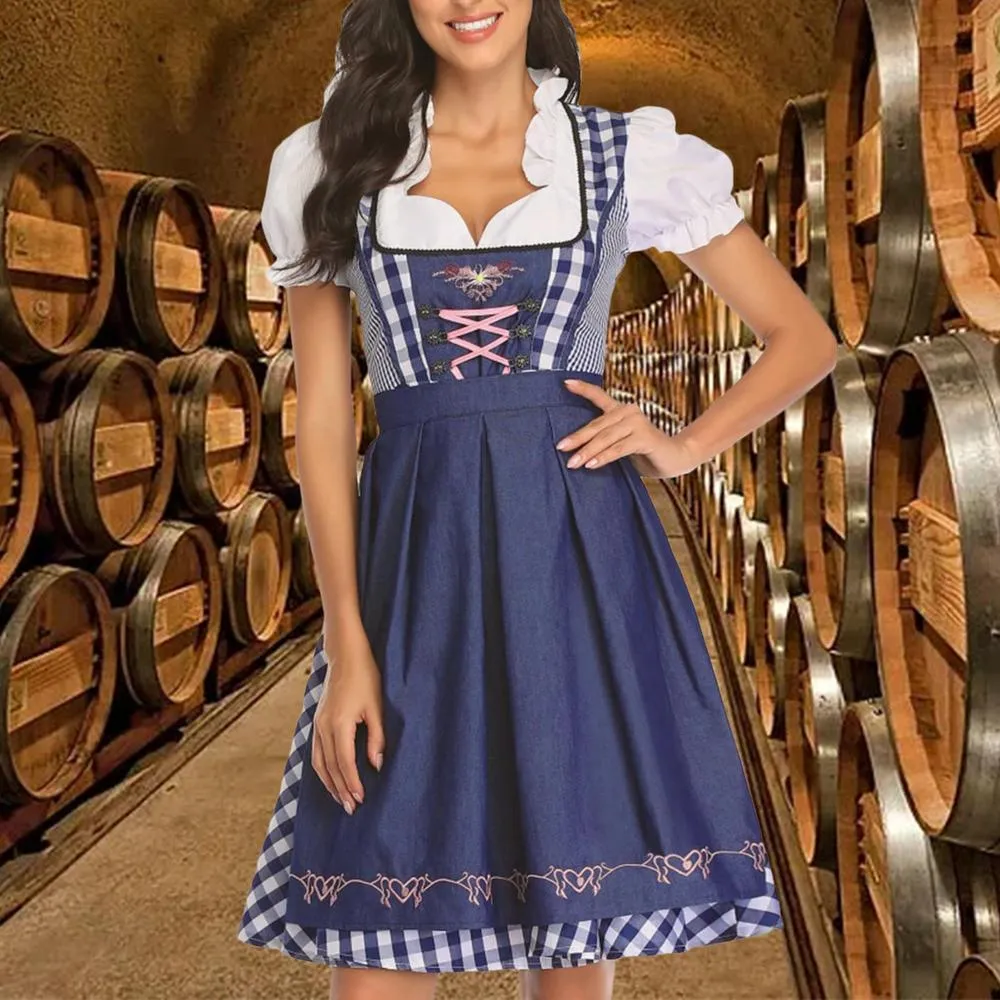 oktoberfest mini dress LanaWest Oktoberfest Sleeveless Sweetheart Neck Contrast Color Patchwork A-Line Tie Waist Bowknot Elegant Romantic Chic Women Mini Dress, Dirndl