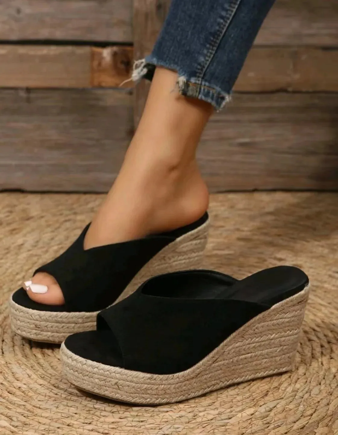 Women Espadrille Wedge Sandals Sandals Casual Peep Stop na platformie buty na zewnątrz Slajd 240228