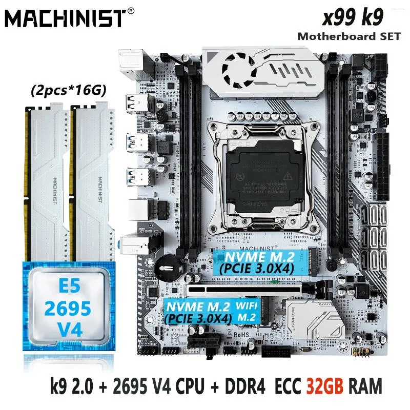 Płyty główne MACHINIST x99 Zestaw płyty głównej LGA 2011-3 Zestaw Xeon E5 2695 V4 Procesor procesora 32 GB (2 16G) DDR4 ECC RAM Pamięć NVME M.2 K9 2.0