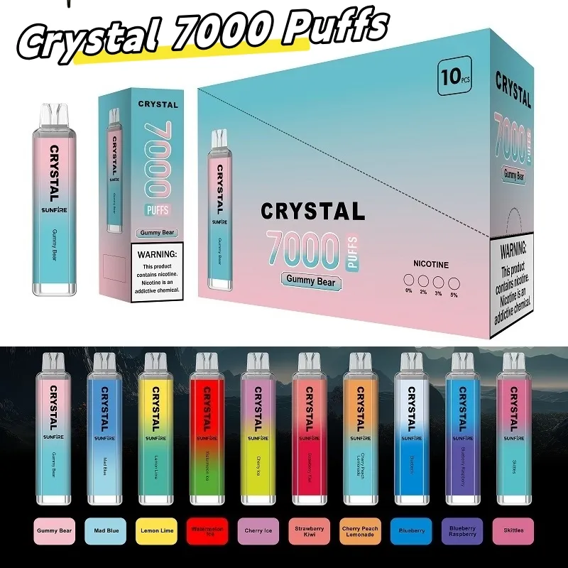 Autentisk Sunfire 7000 Puffs engångsspod Vape Pen Crystal E -cigarett med 16 ml POD 1300mAh Battery Crystal Bar Tornado 7K Puff Tyskland Nederländerna Spanien Frankrike