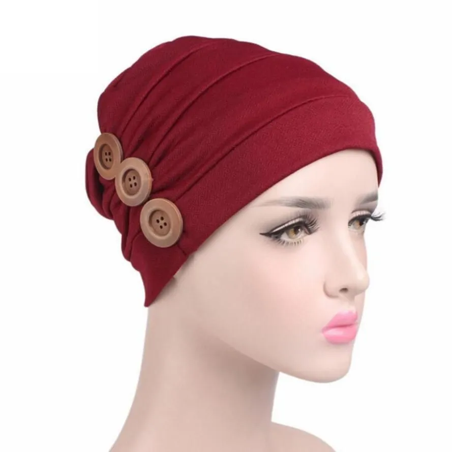 Turbano Scarf Cancer Hat Women Beanies Female Hats Ruffle Wind Red Bonnet Chimio Coton Turban Muslim Button #800323o